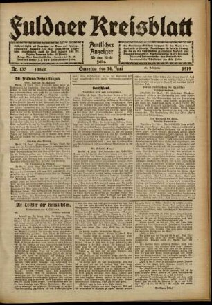 Erste Ausgabe vom Samstag, den 14. Juni 1919.