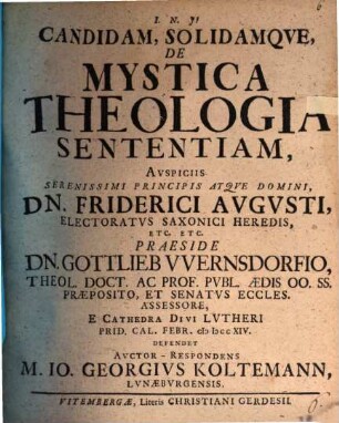 Candidam, Solidamqve, De Mystica Theologia Sententiam