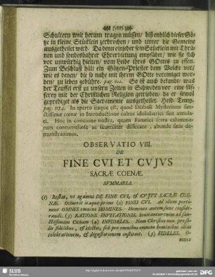 Observatio VIII. De Fine Cui Et Cuius Sacrae Coenae