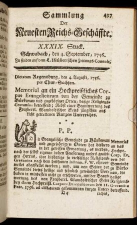 XXXIX. Stuck. Schwabach, den 4. September, 1756.
