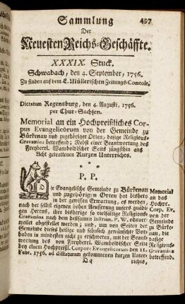 XXXIX. Stuck. Schwabach, den 4. September, 1756.