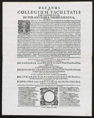 Decanus Et Collegium Facultatis Philosophicae, In Per-Antiqua Eberhardina, Ben. Lect. Sal.