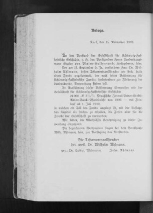 Anlage. : [Stiftung d. Wilhelm Ahlmann]