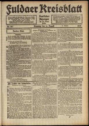 Zweite Ausgabe vom Samstag, den 16. August 1919.