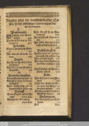 Register über die denckwürdigsten Sathen / so dem andächtigen Leser in diesem Buche vorkommen.