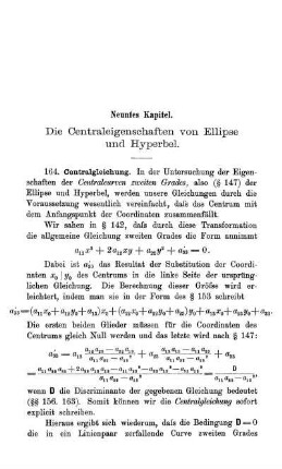 IX. Kapitel. Die Centraleigenschaften von Ellipse und Hyperbel.