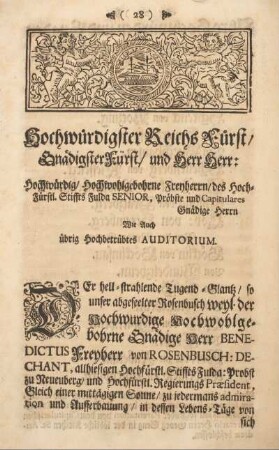 Hocwürdigster Reichs Fürst, Gnädigster Fürst, und Herr Herr.