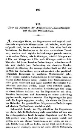 VII. Ueber die Reduction der Magnetometer-Beobachtungen auf absolute Delinationen
