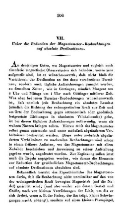 VII. Ueber die Reduction der Magnetometer-Beobachtungen auf absolute Delinationen