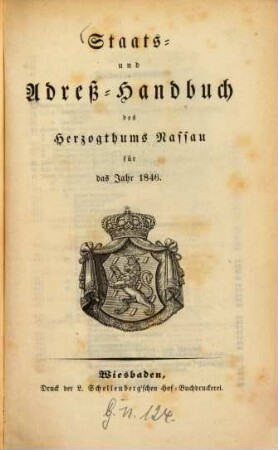 Staats- und Adreß-Handbuch des Herzogthums Nassau. 1846