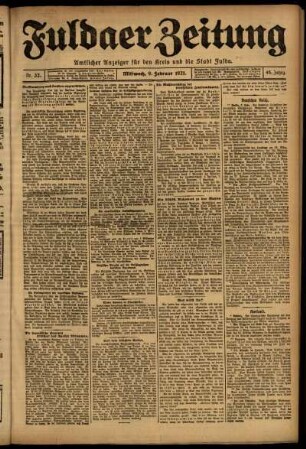 Erste Ausgabe vom Mittwoch, den 09. Februar 1921.