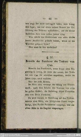 §. IV. Beweise der Fortdauer des Traktats von 1742