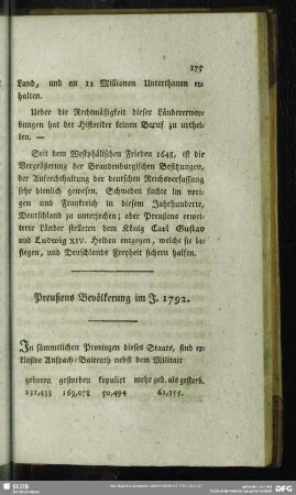 Preußens Bevölkerung im J. 1792