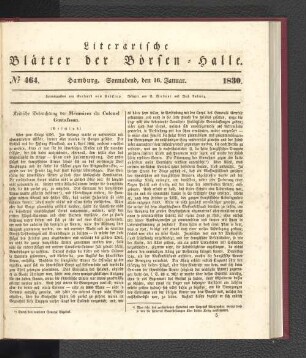 No 464. Hamburg. Sonnabend, den 16. Januar. 1830.
