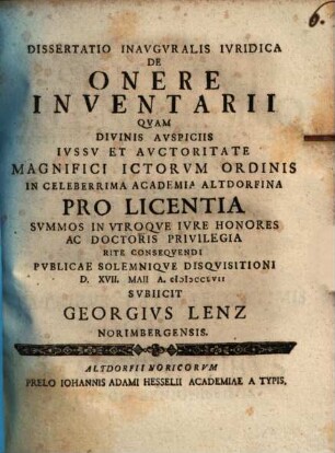 Diss. inaug. iur. de onere inventarii