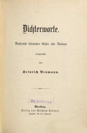 Dichterworte : Aussprüche bedeutender Geister aller Nationen