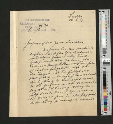 Brief von Prof. Schubart an Prof. Dr. Münzel, Berlin