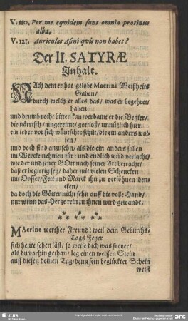 Der II. Satyrae Inhalt …
