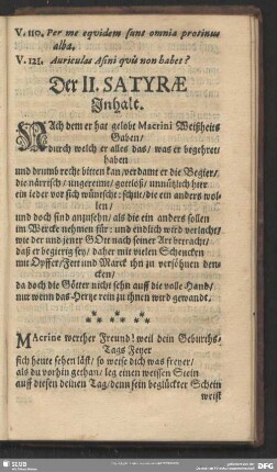 Der II. Satyrae Inhalt …