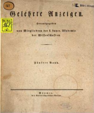 Gelehrte Anzeigen. 5. 1837 = Juli - Dez.