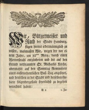 Wir, Bürgermeister und Rath der Stadt Hamburg, ...