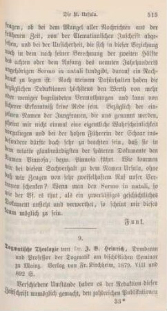 515-524 [Rezension] Heinrich, J. B., Dogmatische Theologie