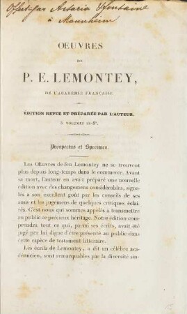 Prospectus et Specimen