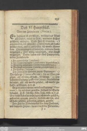 Das VI Hauptstück. Von den Zeitwörtern (Verbis).