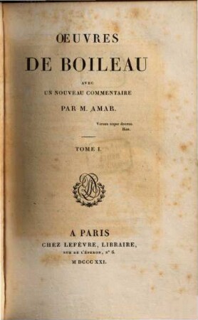 Oeuvres de Boileau : avec un nouveau commentaire par Amar, 1