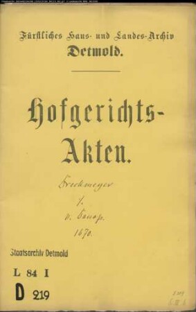 Dreckmeyer, Joducus, Lic. jur. gegen Christoph von Donop auf Borkhausen - Schuldforderung