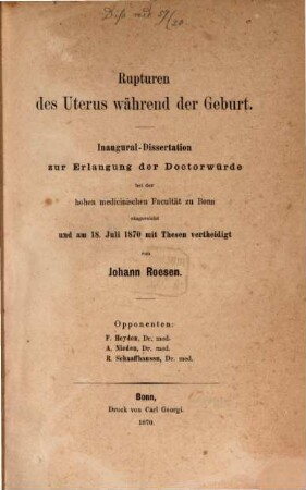 Rupturen des Uterus während der Geburt : Inaug. Diss.