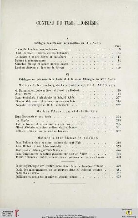Contenu du tome troisième