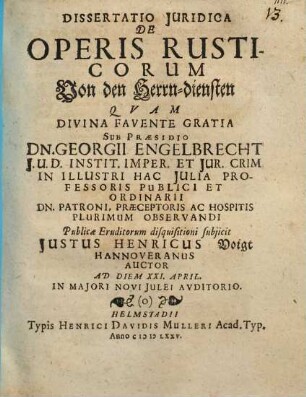 Dissertatio juridica de operis rusticorum, Von den Herrn-diensten
