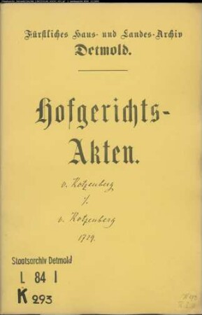 von Kotzenberg, Frau (geb. Ramus), zu Horn gegen Wegekommissar Karl von Kotzenberg - Schuldforderung