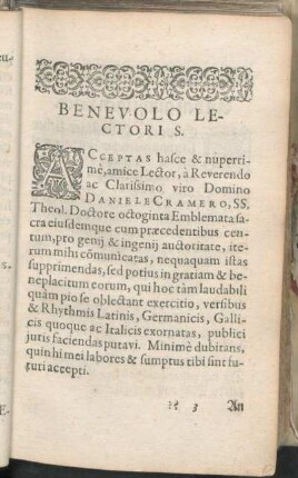 Benevolo Lectoris.