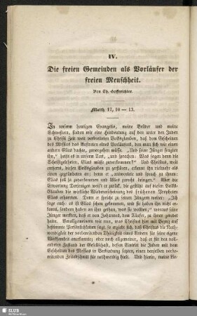 IV. Die freien Gemeinden als Vorläufer der freien Menschheit