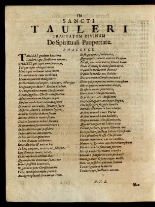 In Sancti Tauleri Tractatum Divinum De Spirituali Paupertate
