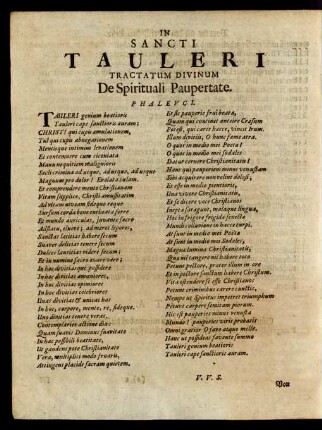 In Sancti Tauleri Tractatum Divinum De Spirituali Paupertate