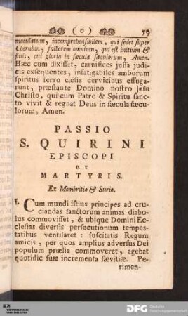 Passio S. Quirini Episcopi Et Martyris.