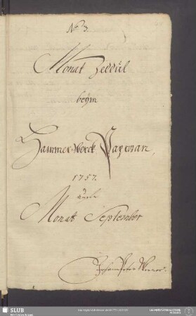 Monat Zeddel beÿm Hammer-Werck Paprozan 1757 aufn Monat September