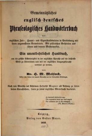 Gemeinnützliches englisch-deutsches Phraseologisches Handwörterbuch