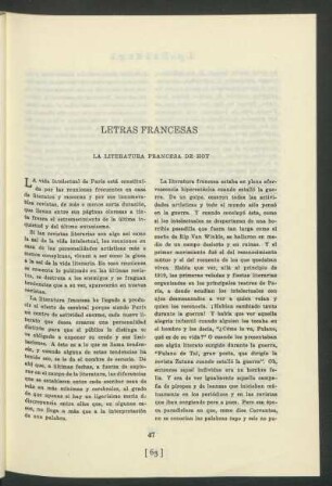 Letras francesas : La literatura francesa de hoy