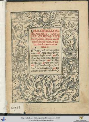 M. R. CROCI, LONDONIENSIS, TABVLAE, GRAECAS LITERAS compendio discere cupientibus