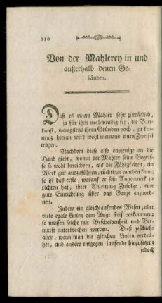 Von der Mahlerey in und außerhalb denen Gebäuden