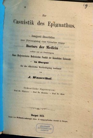 Zur Casuistik des Epignathus : Inaug.-Dissertation