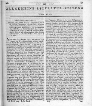 Schilling, F. A.: De Ulpiani fragmentis : ... Ad Professionem Juris Ordinariam In Academia Vratislaviensi ... Breslau: Akademischen Buchhandlung 1824
