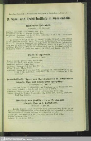 B. Spar- und Kredit-Institute in Grossenhain