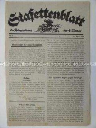 Mitteilungsblatt der "Kriegszeitung der 4. Armee" zur Kriegslage an der Westfront und im Osten