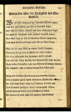 Gedancken über die Heiligkeit des Ehestandes.