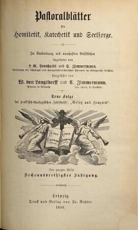 Pastoralblätter für Homiletik, Katechetik und Seelsorge. 36. 1894